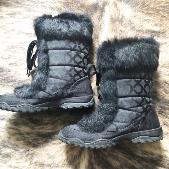 Coach Black Jennie Winter Boot Rabbit Fur Trim - Picture 3 of 6